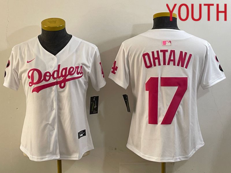 Youth Los Angeles Dodgers #17 Ohtani White pink Game 2024 Nike MLB Jersey style 5